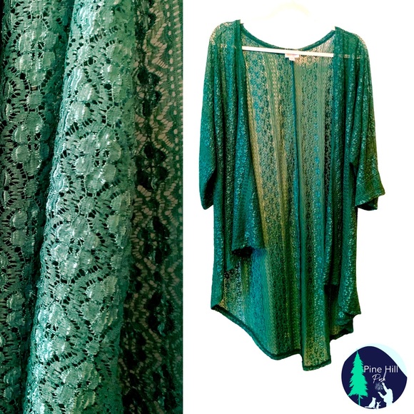 LuLaRoe Sweaters - Elegant Green Lace Kimono/Cover-up by LulaRoe, Worn Once! Size 10-18/Medium